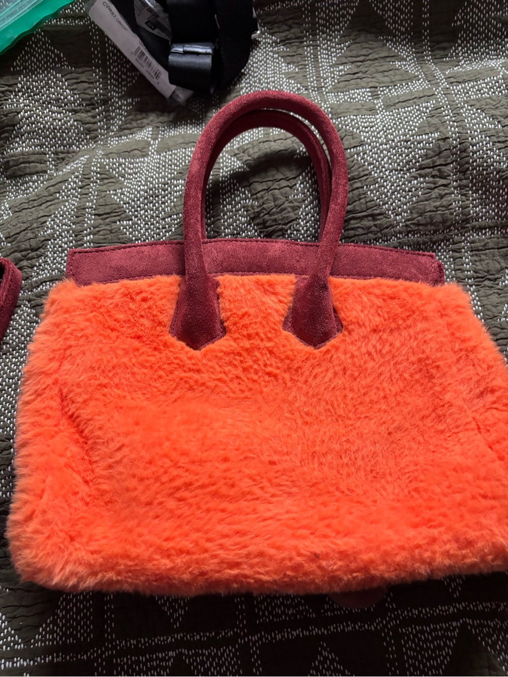 Plushkin Jellykin Orange Fuzzy Crossbody Bag with Maroon Accents - Picture 4 of 5